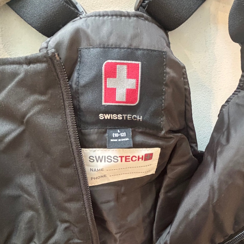 Swiss Tech Kids Large 10/12 Black Insulated Snow Bibs Overalls Winter Ski Pants